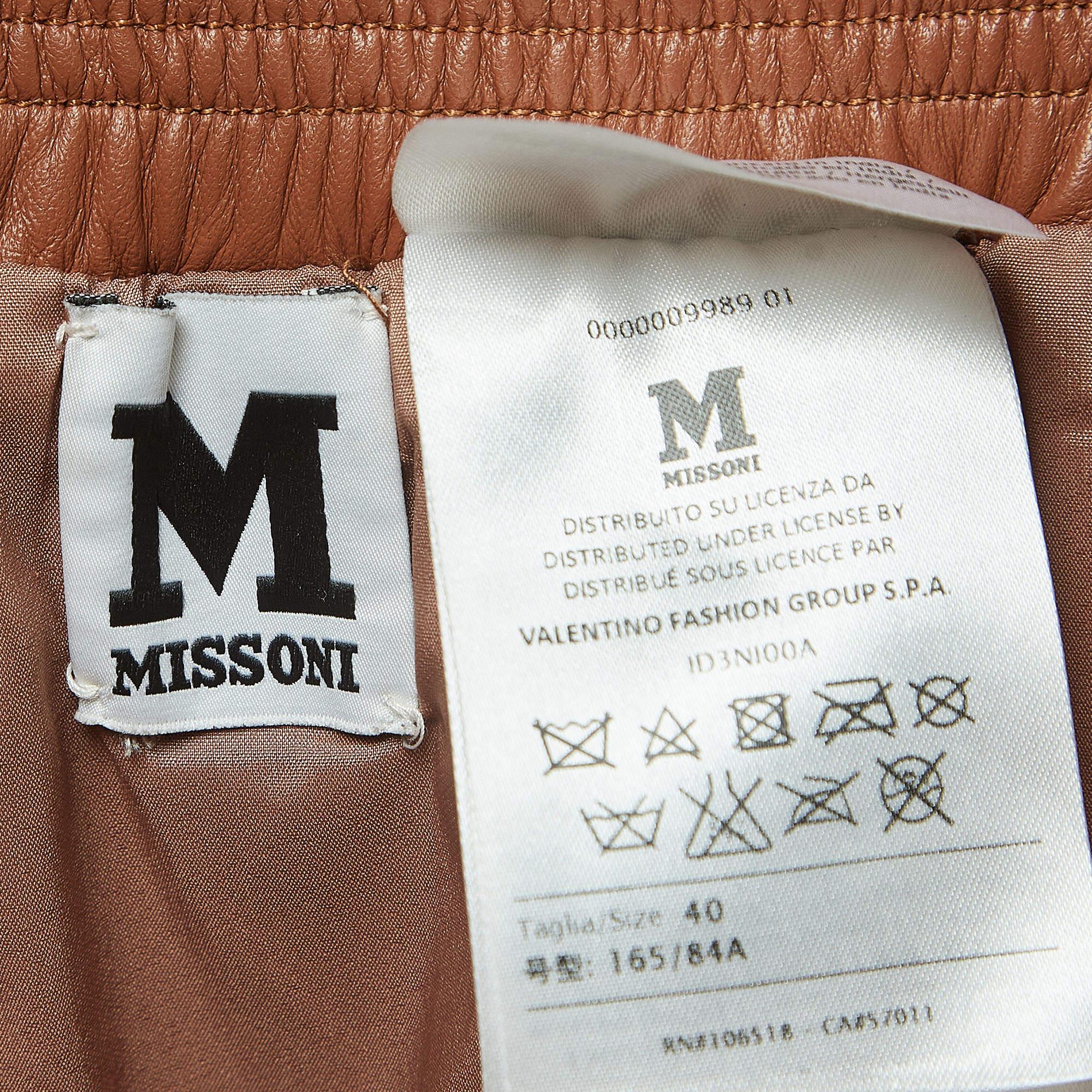 Women's M Missoni Brown Leather Mini Skirt S For Sale