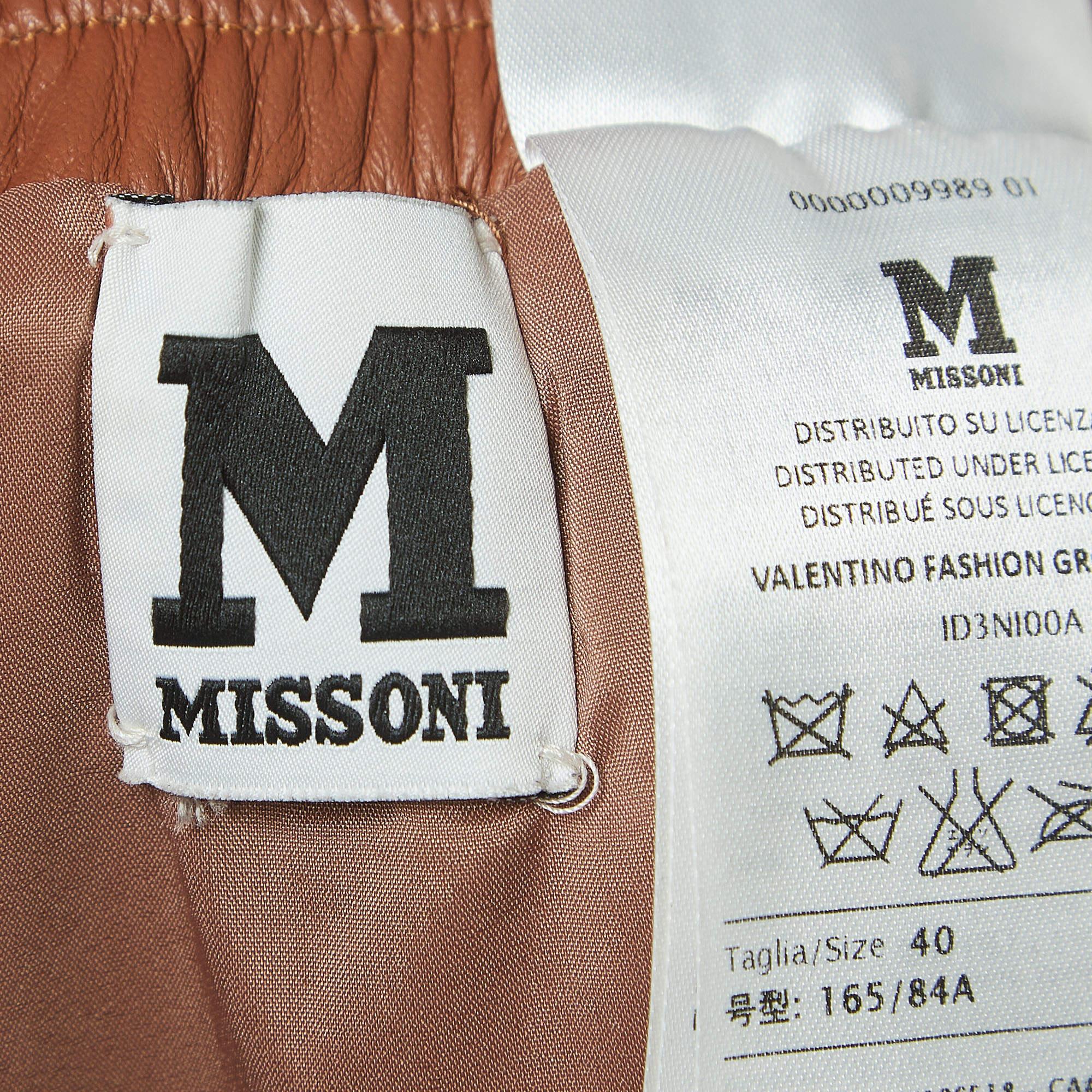 M Missoni Brown Leather Mini Skirt S For Sale 1