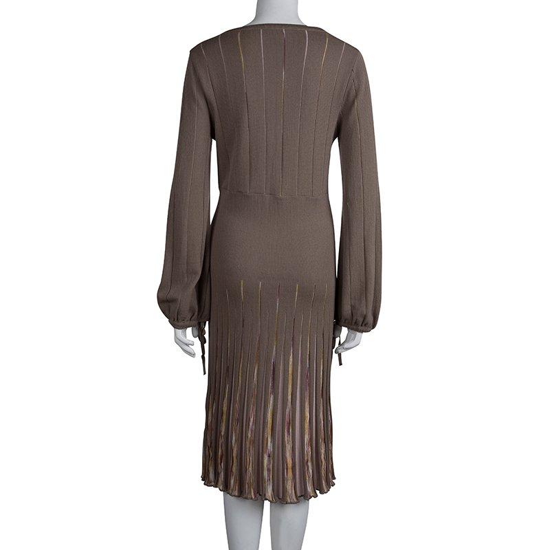 Black M Missoni Brown Wool Long Sleeve Sweater Dress L