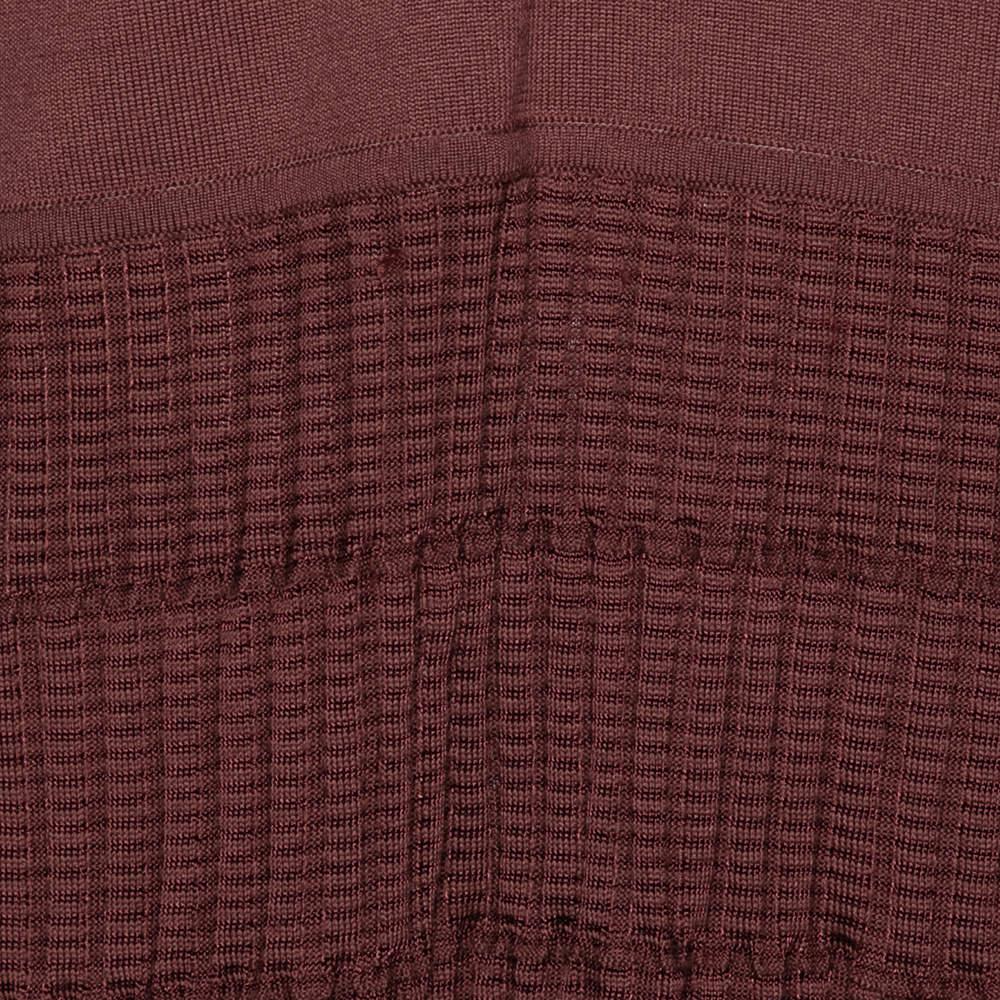 M Missoni Burgundy Patterned Knit Long Sleeve V-Neck Dress L In Good Condition In Dubai, Al Qouz 2