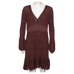 M Missoni Burgundy Burgundy Patterned Knit Long Sleeve V-Neck Dress L
