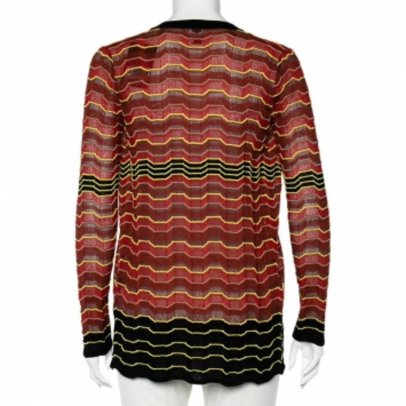 M Missoni Burnt Orange Patterned Knit Open Front Cardigan S Bon état à Dubai, Al Qouz 2