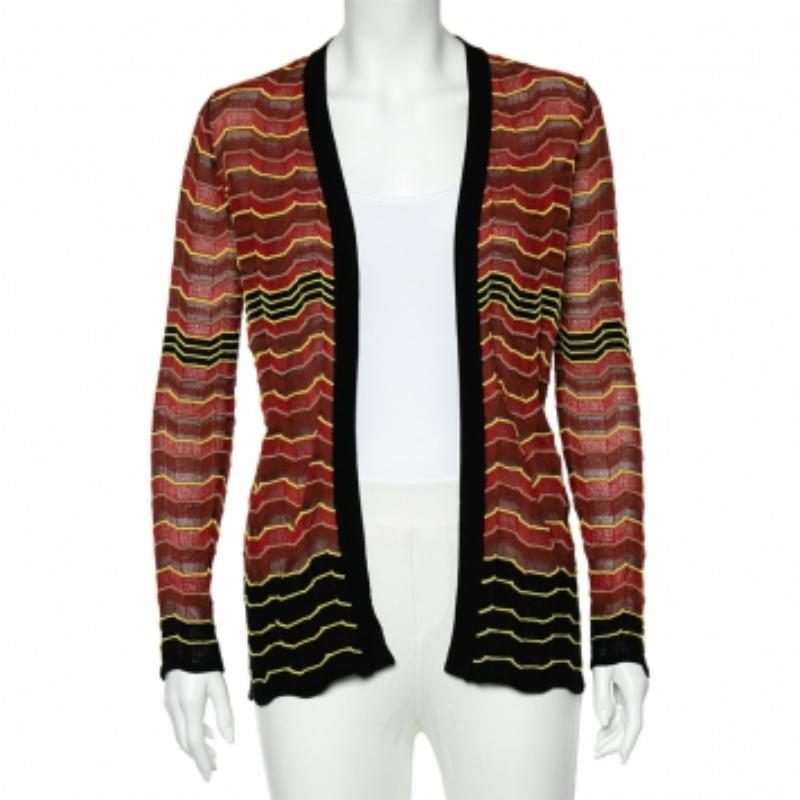 M Missoni Burnt Orange gemusterte Strickjacke mit offener Vorderseite S