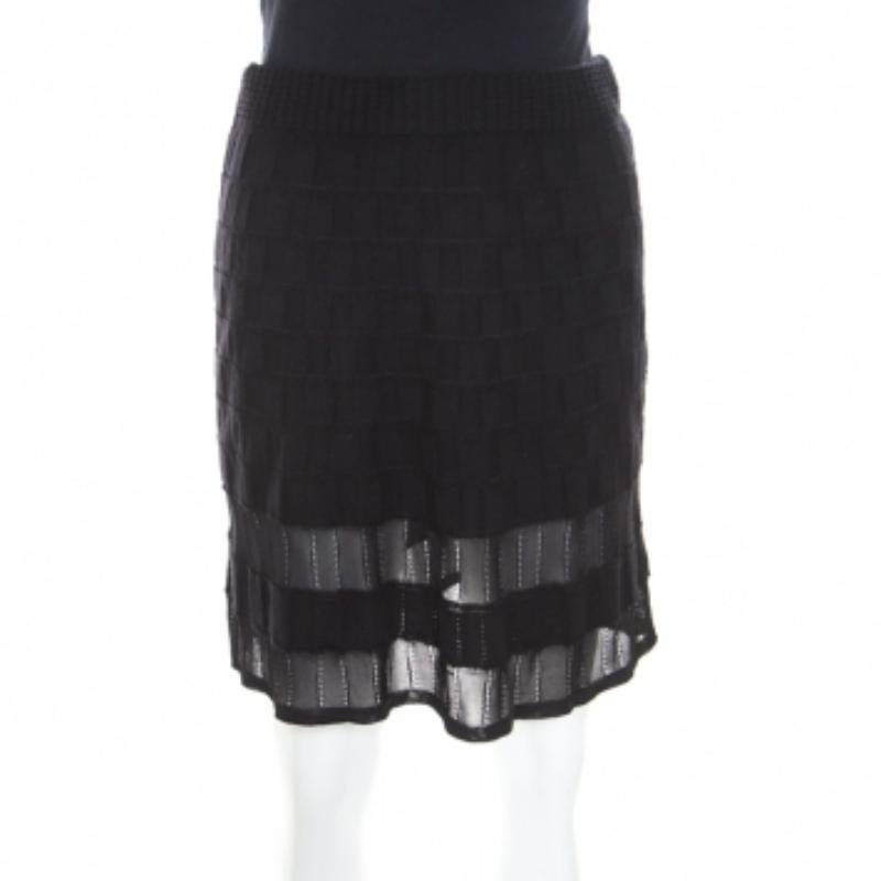 M Missoni Falda de cuadros de lana con paneles de malla S Negro en venta