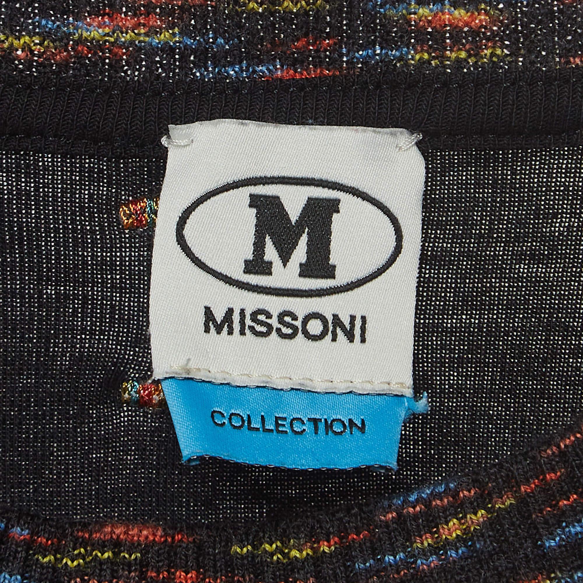 Women's M Missoni Collection Black Floral Print Knit Short Sleeve T-Shirt XS For Sale