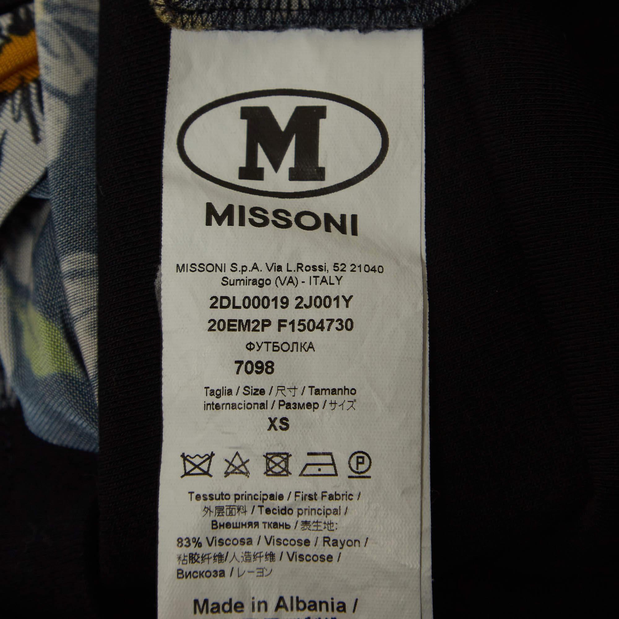 M Missoni Collection Black Floral Print Knit Short Sleeve T-Shirt XS For Sale 1