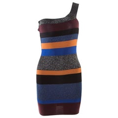 M Missoni Colorblock Striped Lurex Knit One Shoulder Bodycon Dress S