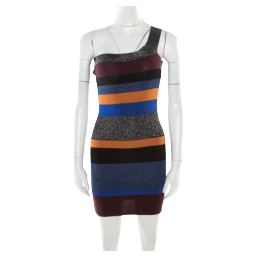M Missoni Vestido de punto de lúrex con un hombro y rayas Colorblock S
