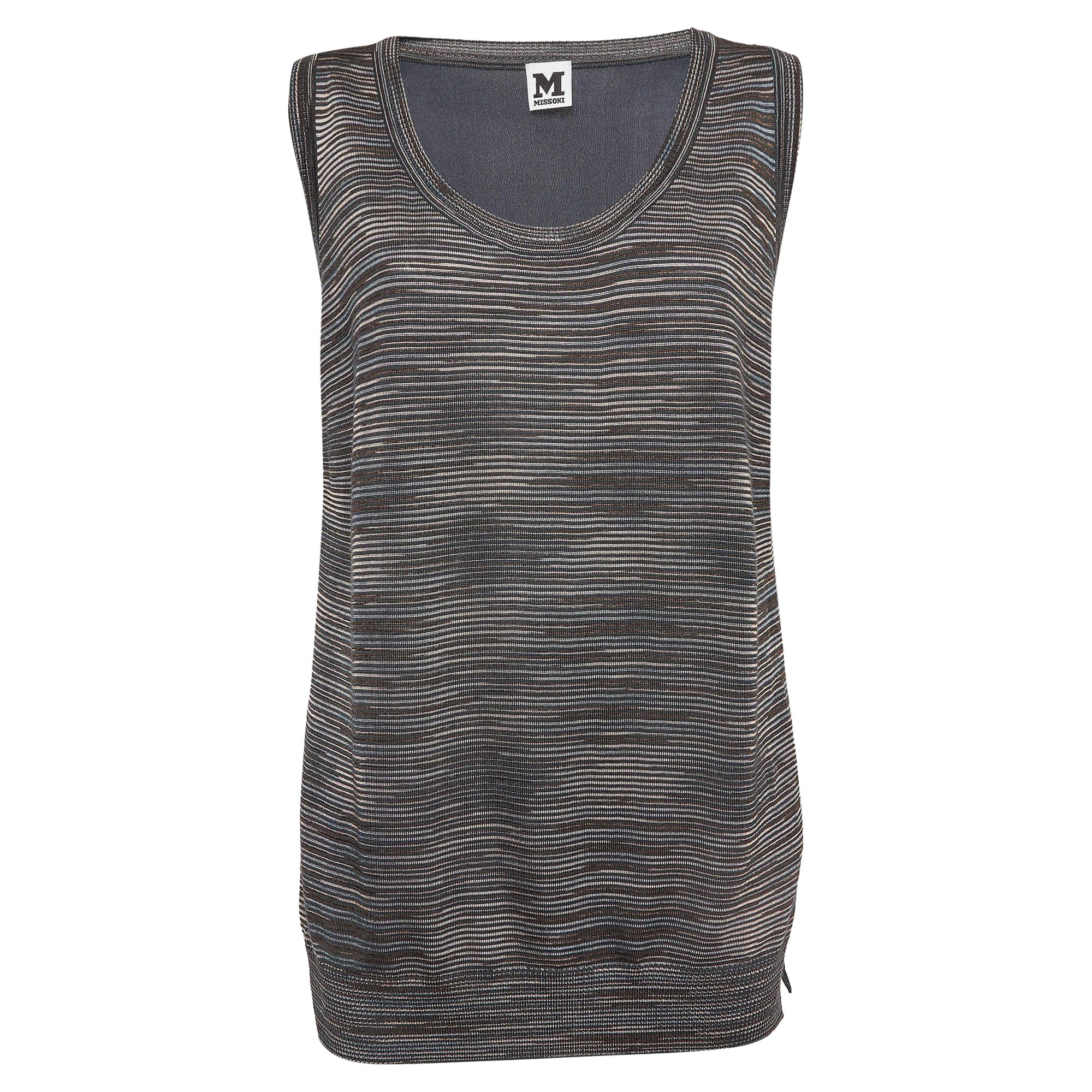 M Missoni Top de punto sin mangas azul teal oscuro estampado M