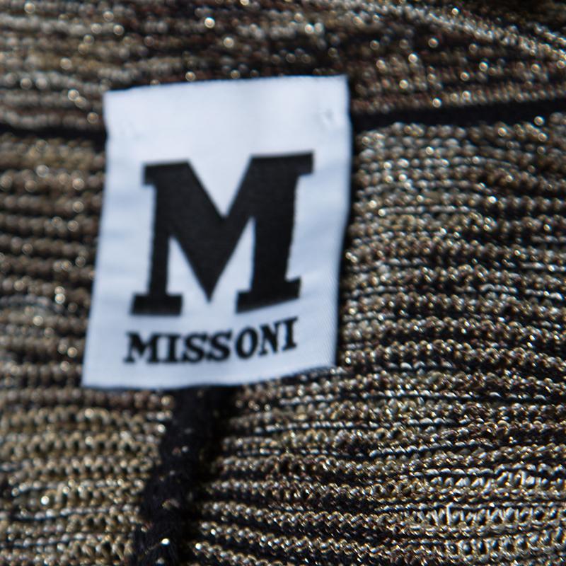 Women's M Missoni Dull Gold and Black Lurex Knit Short Sleeve Midi Dress L