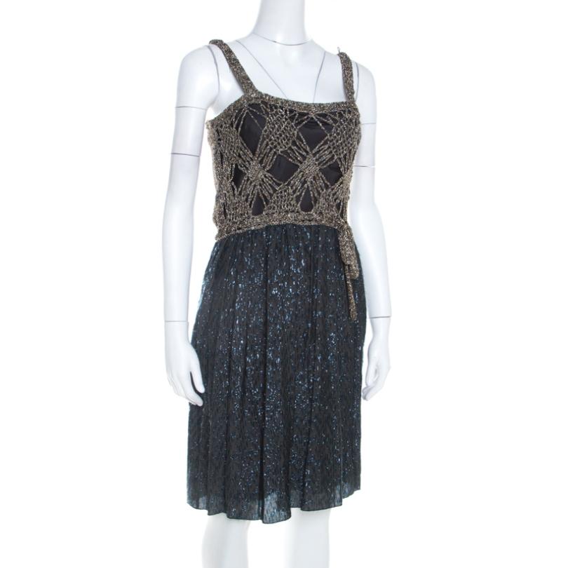 Black M Missoni Gold Crochet Detail Short Dress S