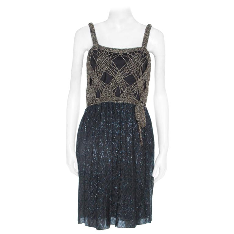 M Missoni Gold Crochet Detail Short Dress S