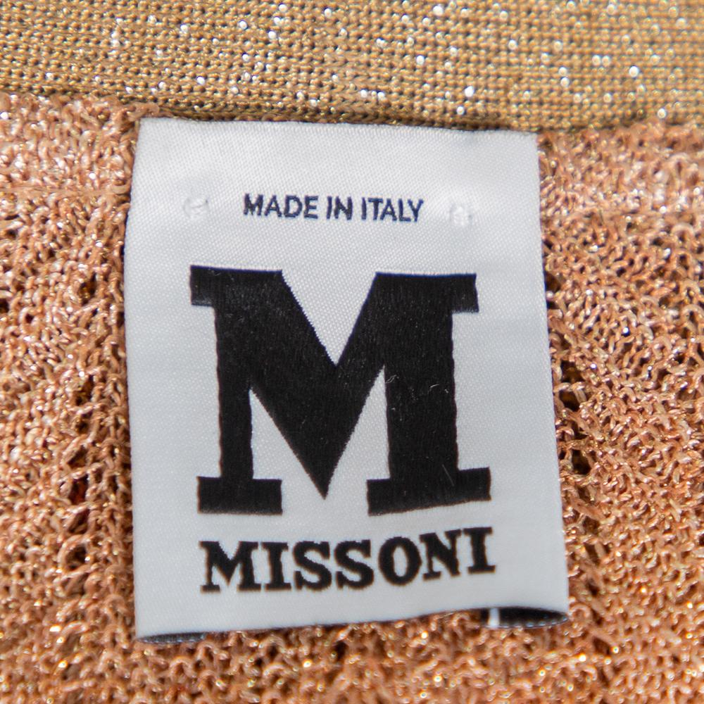 Women's M Missoni Gold Lurex Knit Wave Pattern Button Front Cardigan L