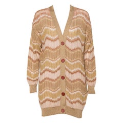 M Missoni Gold Lurex Knit Wave Pattern Button Front Cardigan L