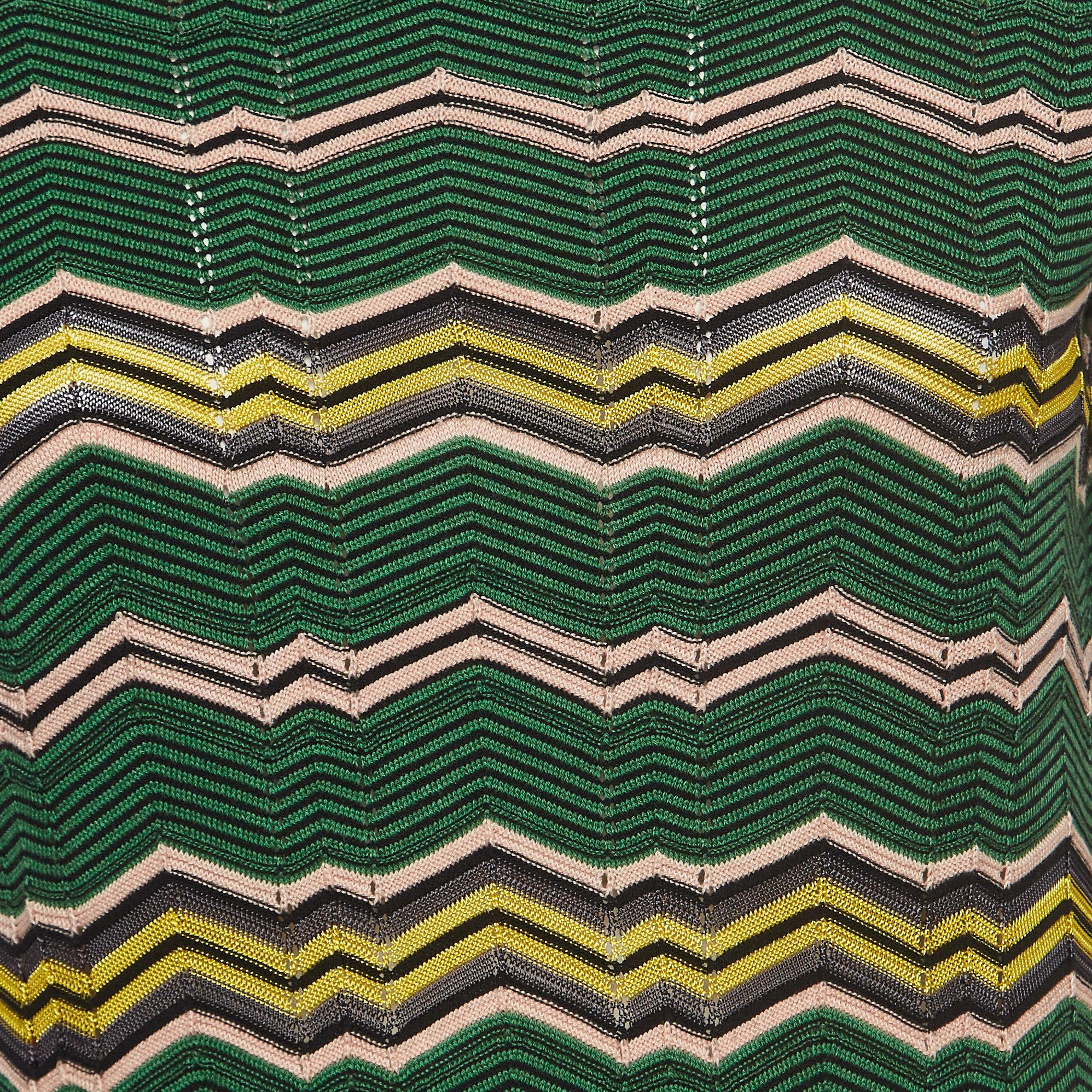 Black M Missoni Green Chevron Knit Short Sleeve Top S For Sale