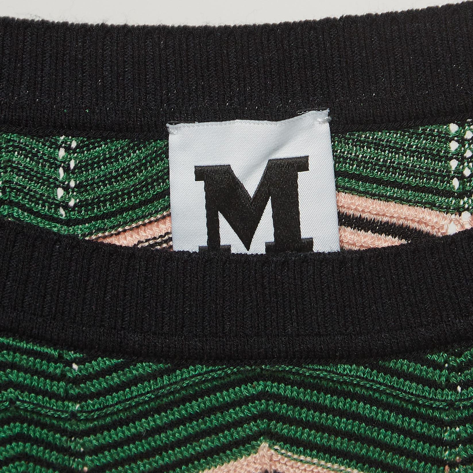 M Missoni Green Chevron Knit Short Sleeve Top S In Good Condition For Sale In Dubai, Al Qouz 2
