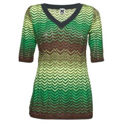 M Missoni Green Chevron Pattern Knit V-Neck Top L