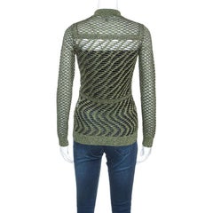 M Missoni Green Crochet Knit Metallic Weave Collared Cardigan S