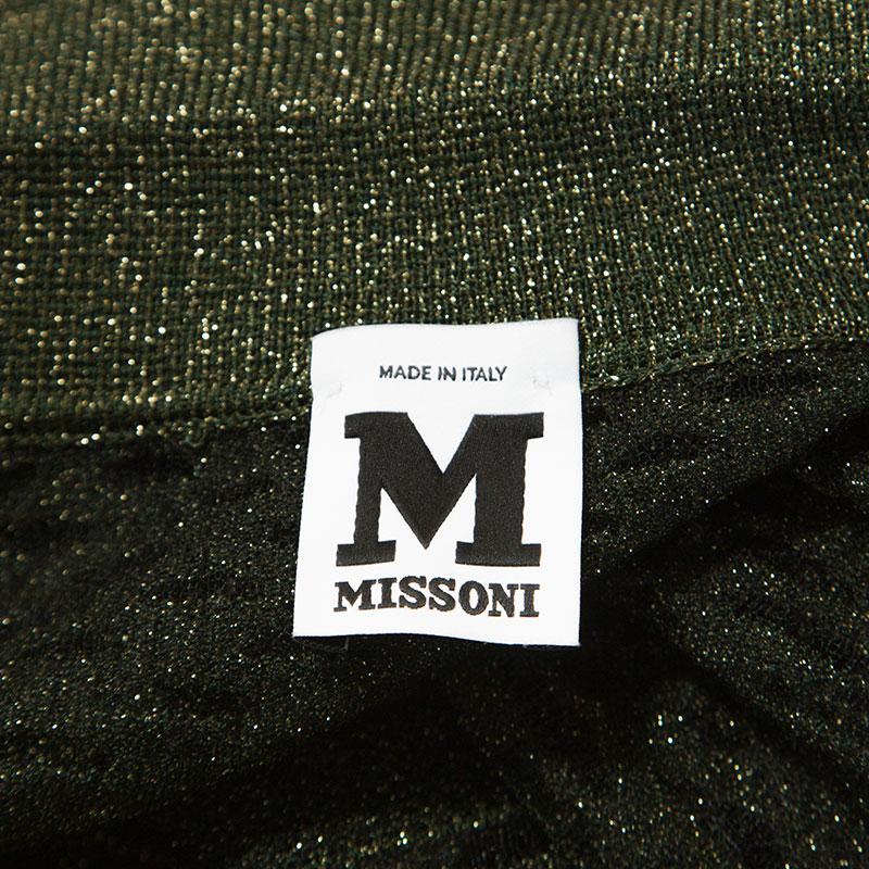 M Missoni Green Crochet Knit Metallic Weave Collared Cardigan S In Good Condition In Dubai, Al Qouz 2