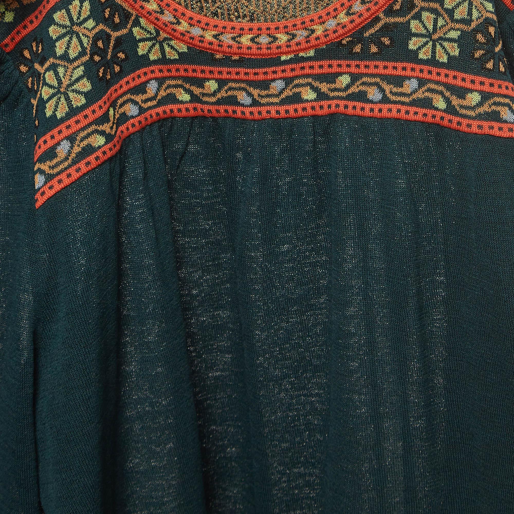 Black M Missoni Green Floral Pattern Knit Long Sleeve Top L For Sale