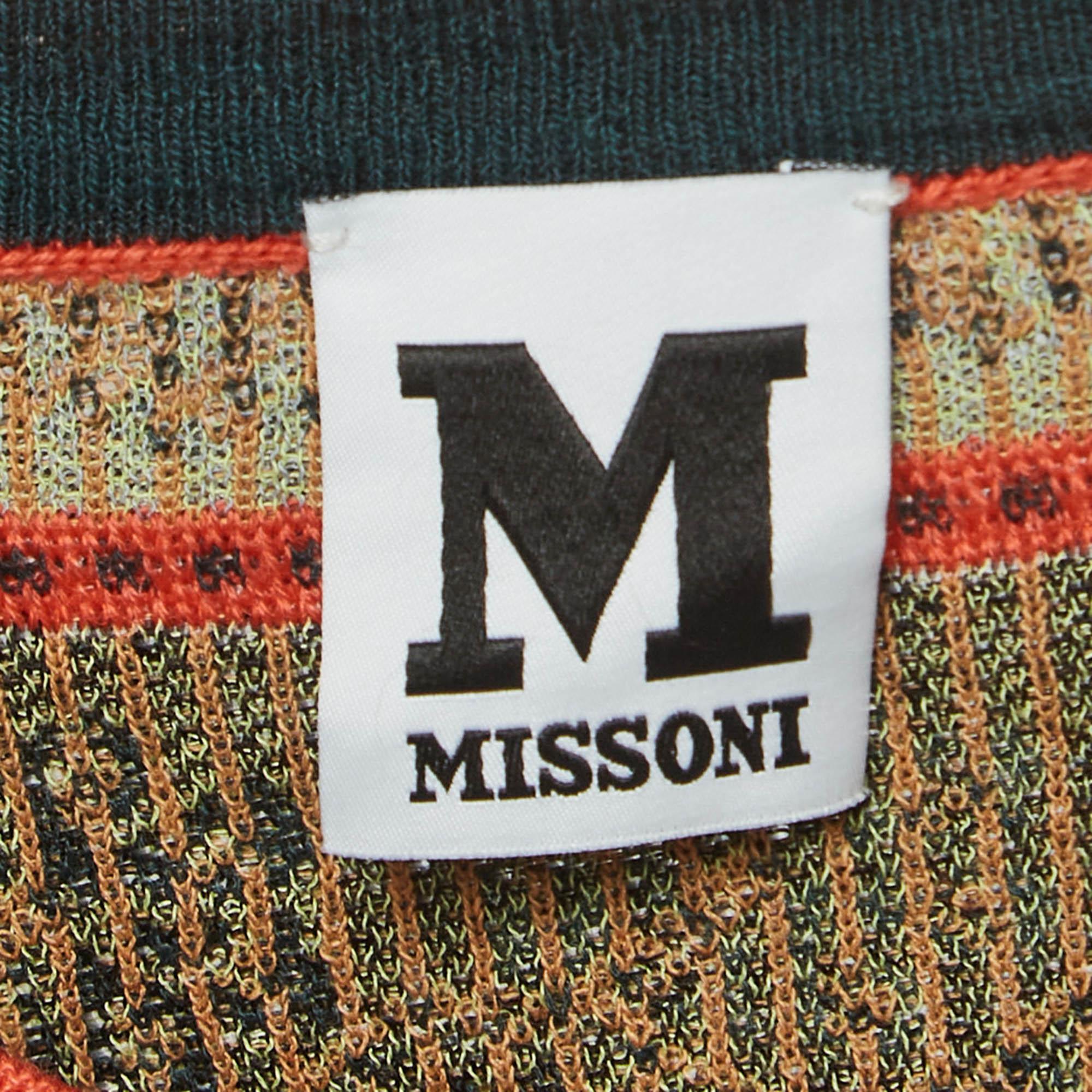 M Missoni Green Floral Pattern Knit Long Sleeve Top L In Good Condition For Sale In Dubai, Al Qouz 2