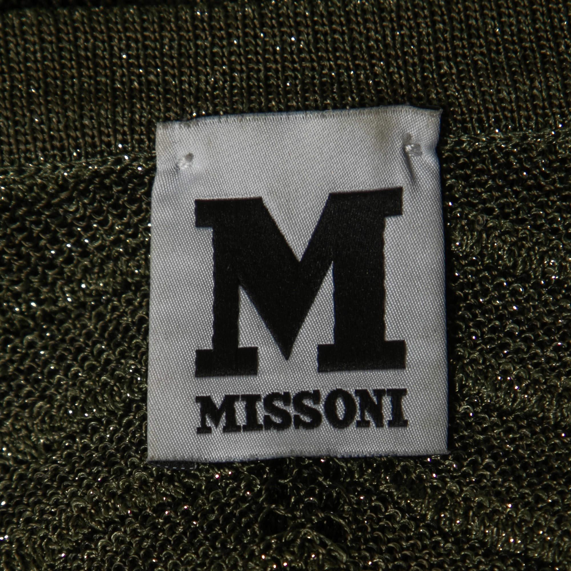 M Missoni Green Lurex Knit Drawstring Hem Top S For Sale 1