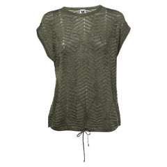 M Missoni Green Lurex Knit Drawstring Hem Top S