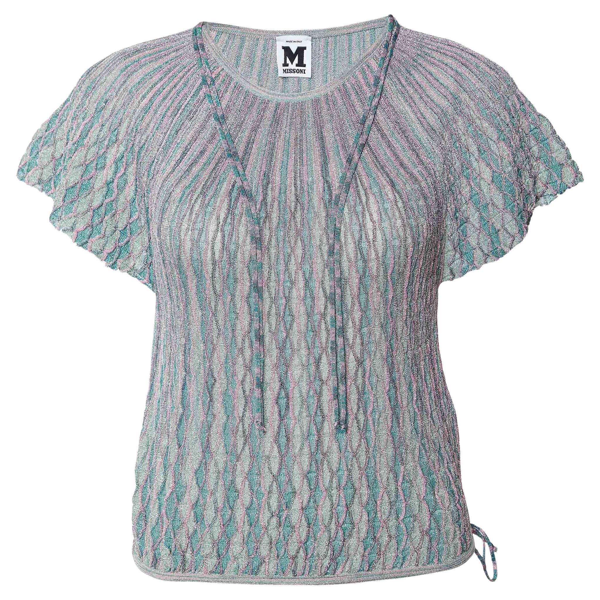 M Missoni Green Lurex Patterned Knit Top S For Sale