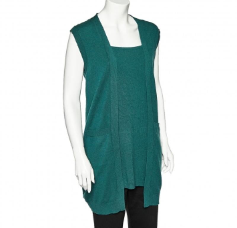 M Missoni Pull sans manches en maille de laine mérinos et angora vert M. 2