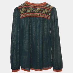 M Missoni Green Patterned Knit Puff Sleeves Top S