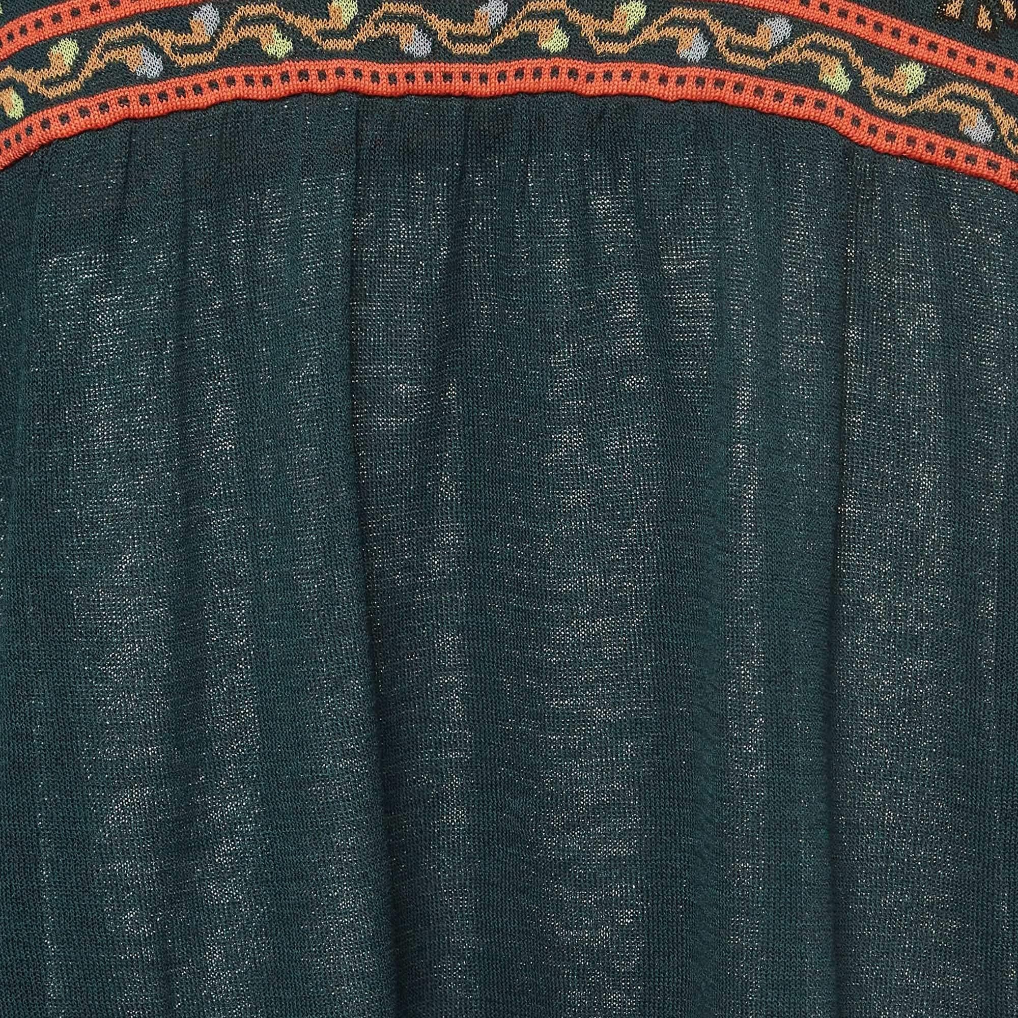 Black M Missoni Green Patterned Knit Puff Sleeves Top S For Sale