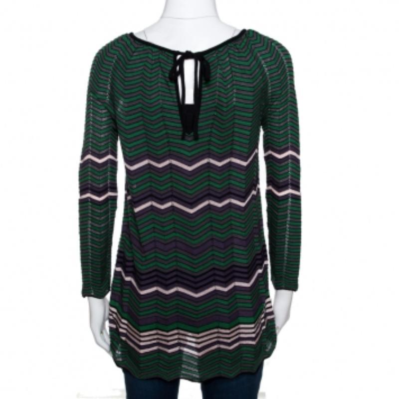 M Missoni Grünes langärmeliges Strickoberteil mit Pointelle-Strick S (Schwarz) im Angebot