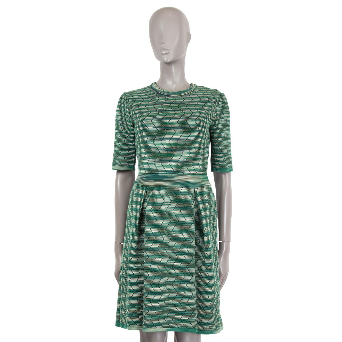 Gray M MISSONI green wool blend ZIGZAG KNIT Dress 44 L For Sale