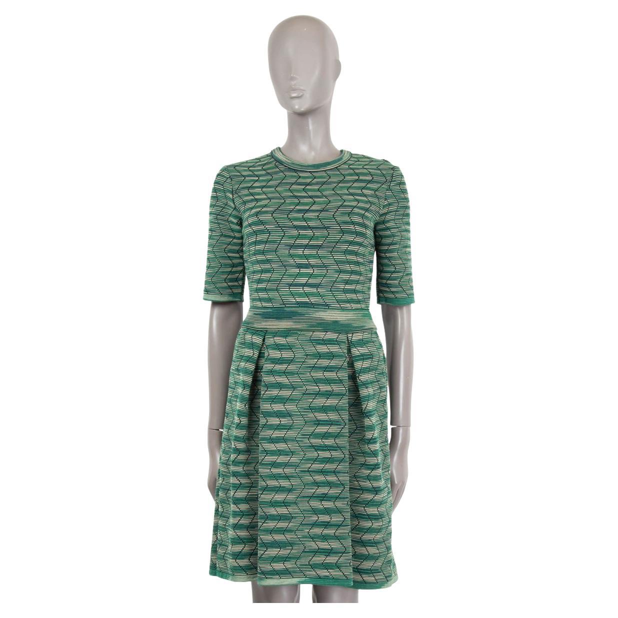 M MISSONI green wool blend ZIGZAG KNIT Dress 44 L For Sale
