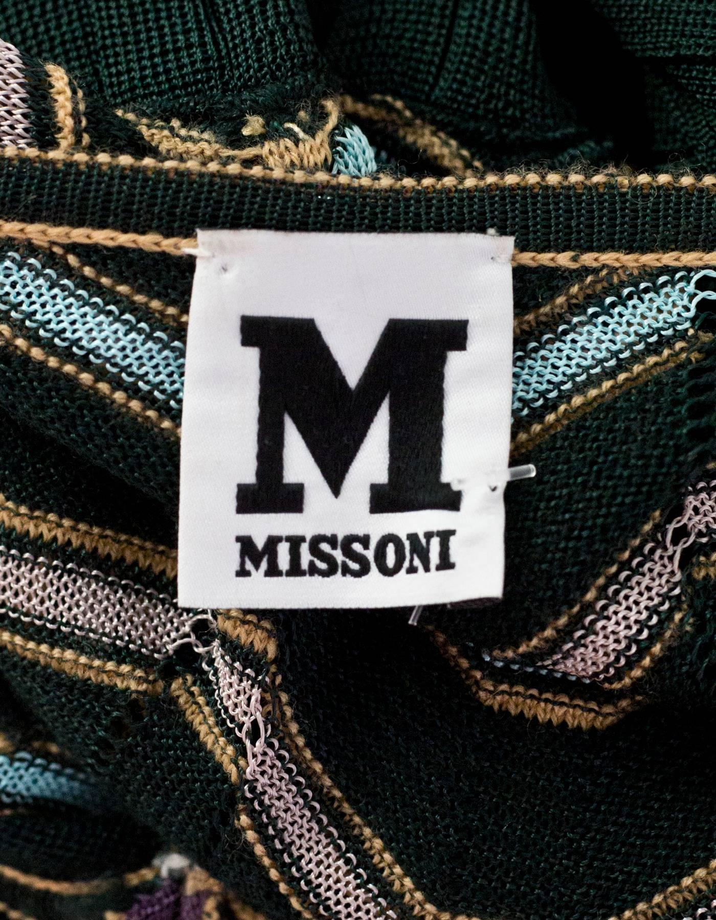 M Missoni Green, Blue & Tan V-Neck Pleated Dress Sz IT48 1