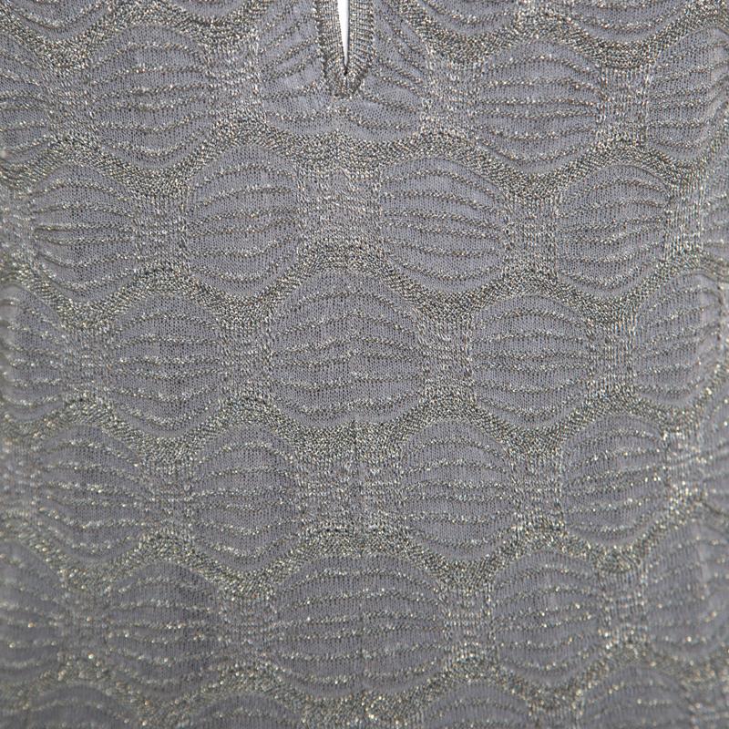 Women's M Missoni Grey Lurex Patterned Knit Twist Neck Strap Detail Jumpsuit S