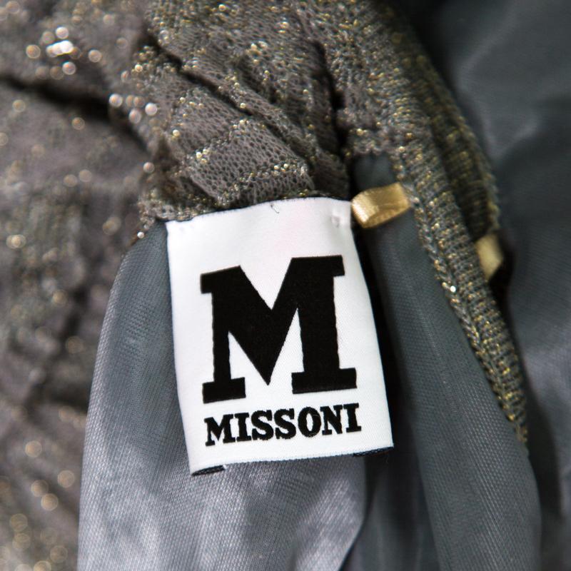 M Missoni Grey Lurex Patterned Knit Twist Neck Strap Detail Jumpsuit S 1