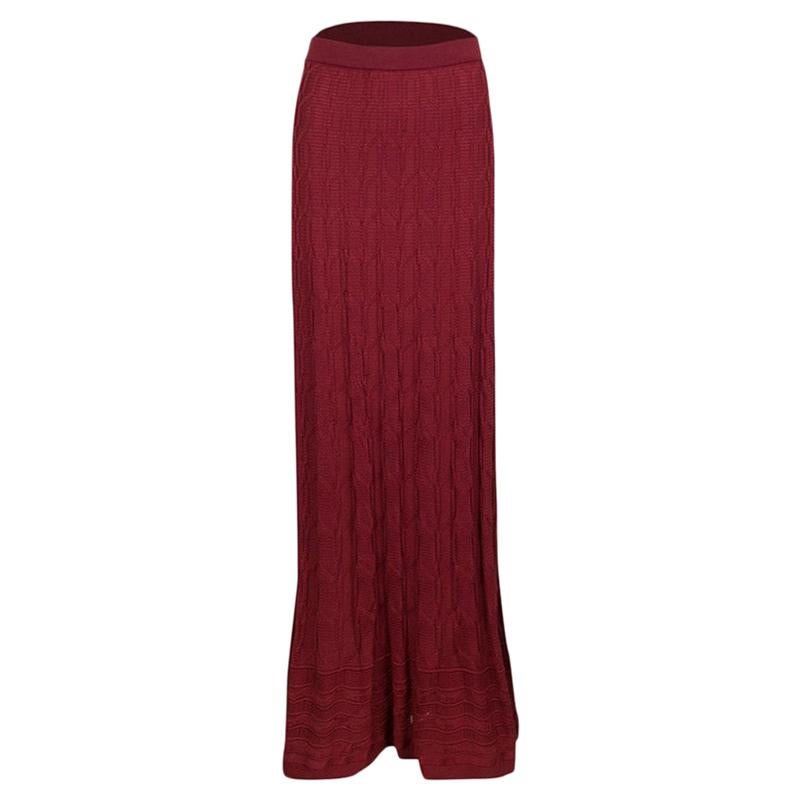 M Missoni Maroon Patterned Knit Maxi Skirt M For Sale