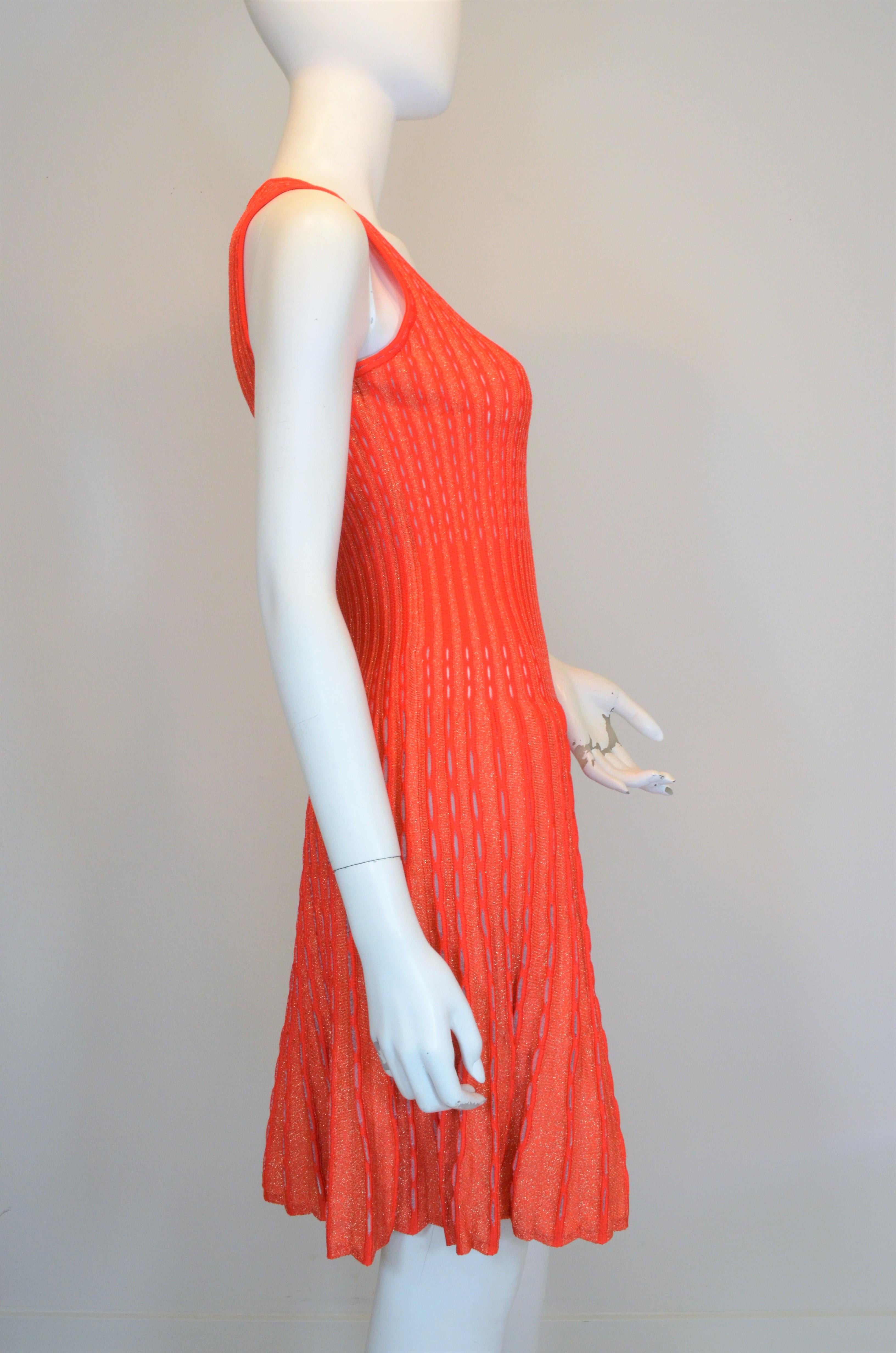 Red M Missoni Metallic Knit Fit and Flare Dress