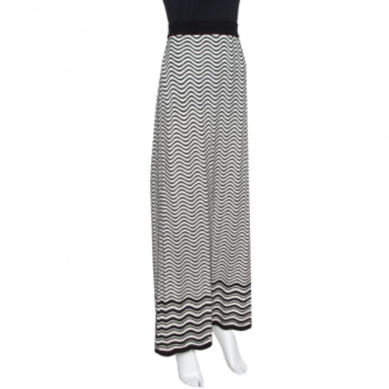 Gray M Missoni Monochrome Wave Patterned Knit Maxi Skirt M For Sale
