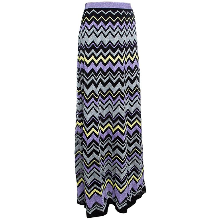 M Missoni Multicolor Chevron Pattern Lurex Knit Maxi Skirt M For Sale ...
