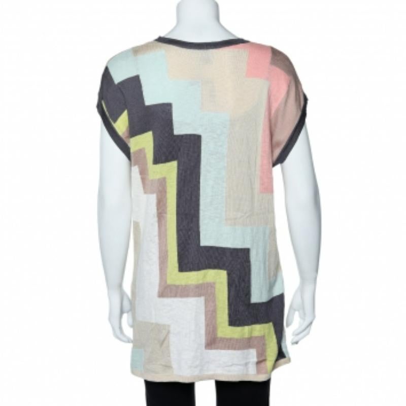 M Missoni Top à col plongeant en tricot de coton à motif géométrique multicolore M en vente 2