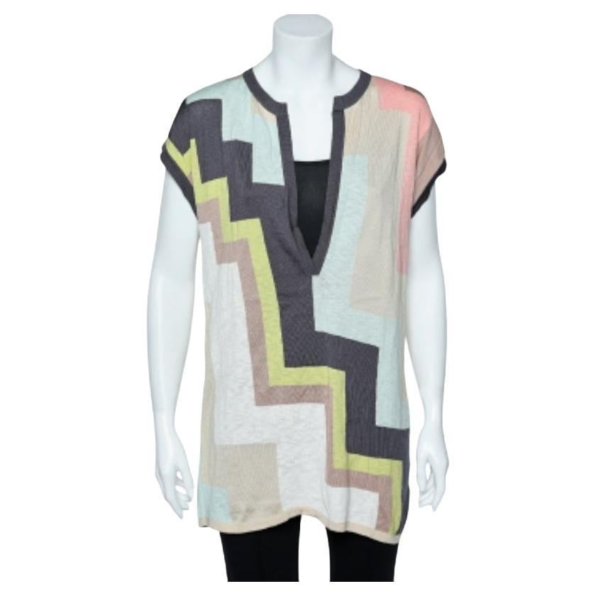 M Missoni Top à col plongeant en tricot de coton à motif géométrique multicolore M en vente