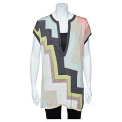 M Missoni Top à col plongeant en tricot de coton à motif géométrique multicolore M