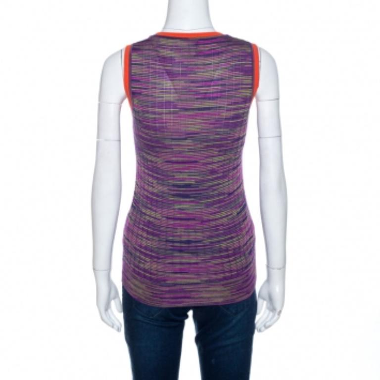 M Missoni Mehrfarbiges ärmelloses Strick-Tanktop mit Kontrastbesatz und Kontrastbesatz M im Zustand „Gut“ im Angebot in Dubai, Al Qouz 2