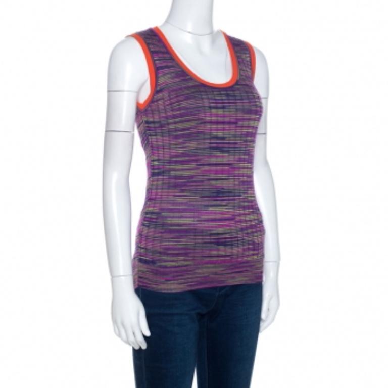 M Missoni Mehrfarbiges ärmelloses Strick-Tanktop mit Kontrastbesatz und Kontrastbesatz M im Angebot 2