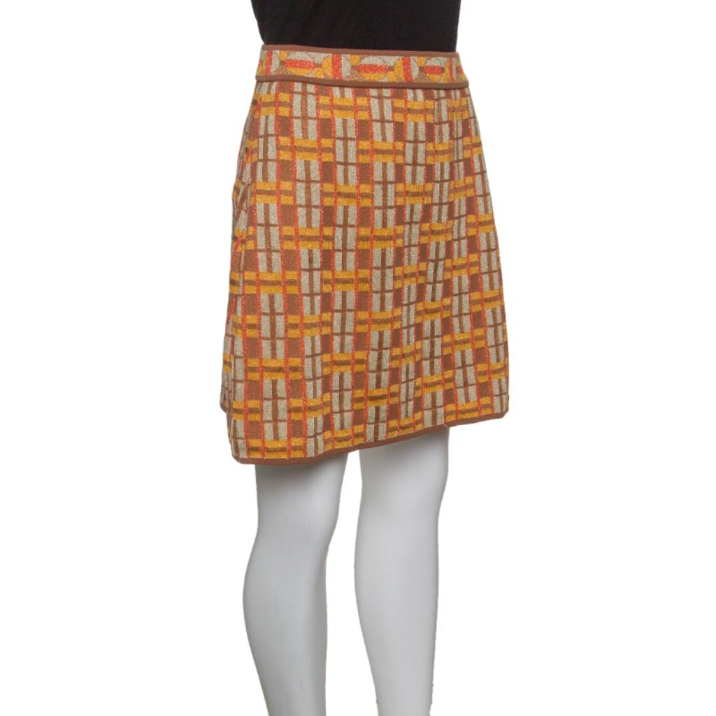 Brown M Missoni Multicolor Lattice Knit A Line Mini Skirt M