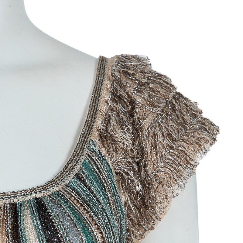 M Missoni Multicolor Lurex Knit Fringed Sleeve Dress S In Good Condition In Dubai, Al Qouz 2