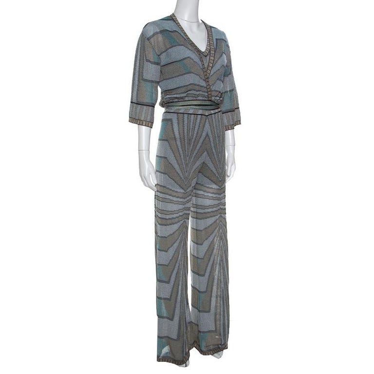 M Missoni Multicolor Lurex Knit Jumpsuit and Wrap Cardigan Set S For