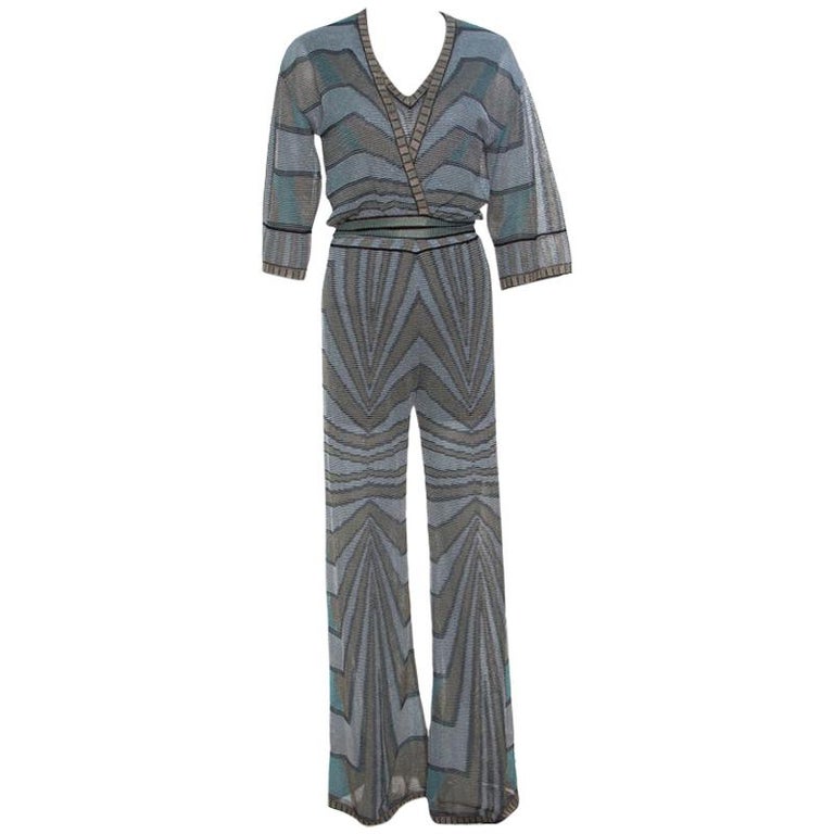 M Missoni Multicolor Lurex Knit Jumpsuit and Wrap Cardigan Set S For